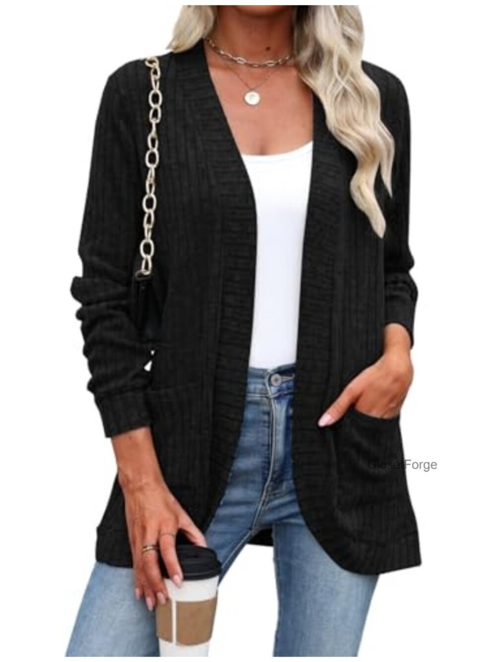 Lightweight Open Front Cardigan Sweater with Pockets Long Sleeve Casual